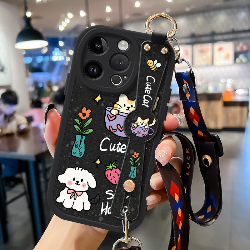 A Cute Cartoon Creative Teacup with a Kitten Design, Fully Wrapped And Shockproof, Suitable for Apple Iphone 16/15/14/Pro Max/Plus/Pro Cases for Phone 13/12/11 Pro/Mini with Full Coverage MAX Protection, Featuring a Lanyard T